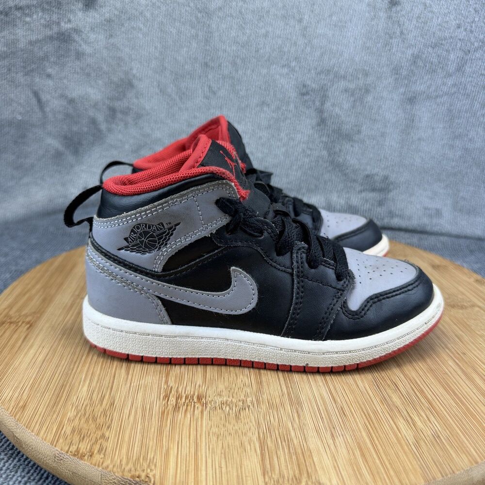Jordan Air Jordan 1 Mid Shoes Toddler Size 11C Black Gray Sneakers DQ8424-006